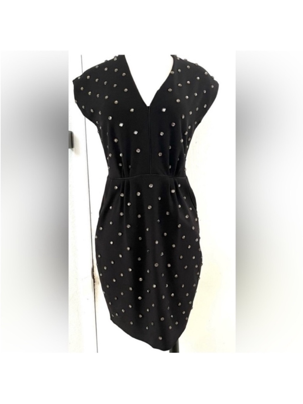 Hoss Intropia Black Studded V-Neck Women’s Dress Size 36